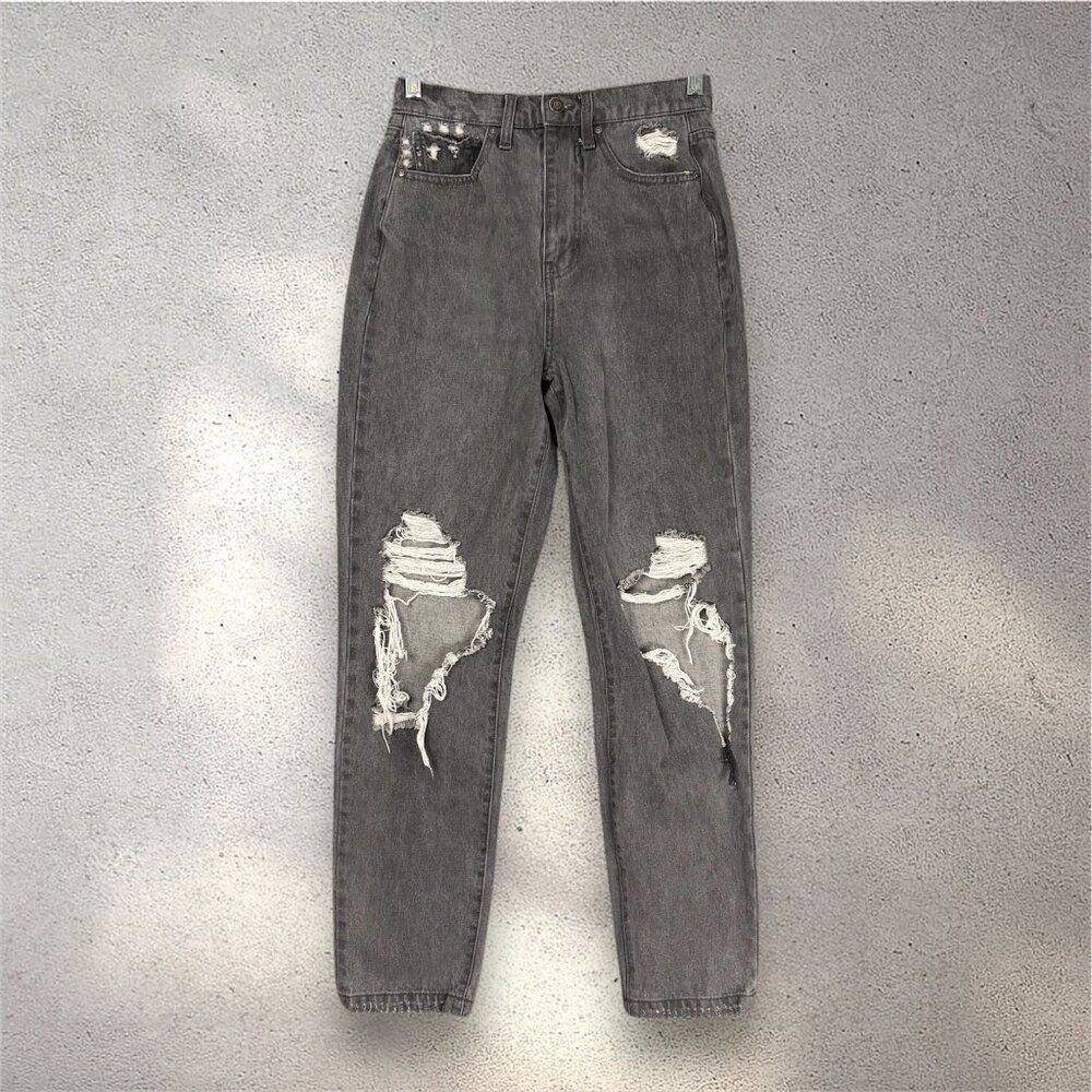 RSQ 90’s Jean High Rise Straight Jeans Women’s 25 Gray Distressed Y2K